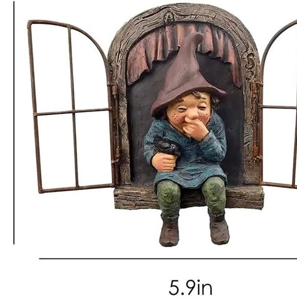 NEW Garden Gnome Statue, Elf Out The Door Tree Hugger -5.9", Funny Garden Tree - Picture 8 of 8